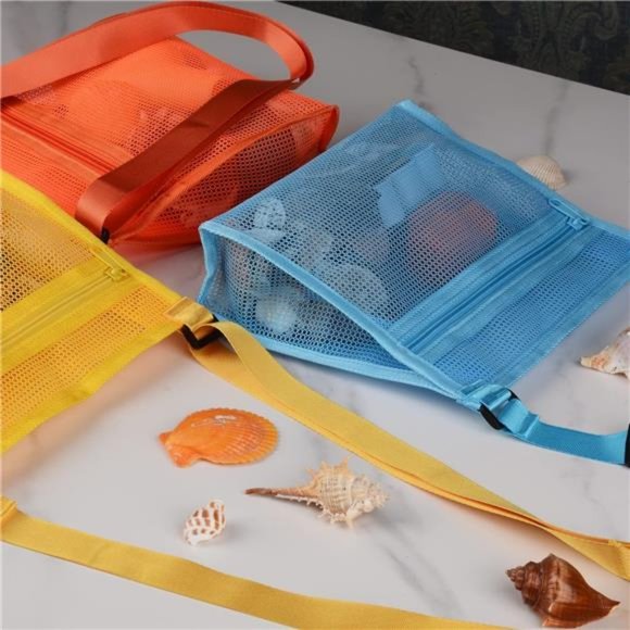 Mesh Bag for Holding Beach Shell,Toys (Blue&Yellow&Orange 3pack)Shell Collecting - Picture 4 of 6